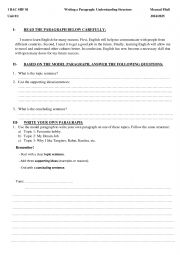 English Worksheet: Writing a Paragraph: Understanding Structure