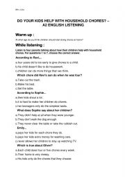 English Worksheet: listening about house chores 