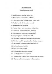 English Worksheet: Spelling Revision