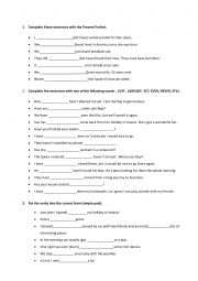 English Worksheet: Complete Sentences using Present Perfect