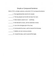 English Worksheet: Simple or Compound Sentence Practice