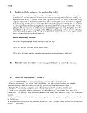 English Worksheet: Test for the 7th grade - reading and grammar