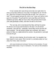 English Worksheet: Spooky story: The Girl at the Bus Stop