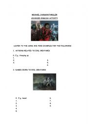 English Worksheet: THRILLER. ADVANCED ENGLISH, HALLOWEEN ACTIVITY