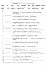 English Worksheet: B1-B2 Vocabulary related to friendship Part 1