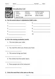 English Worksheet: Week 1, Term 1 Spelling Worksheet