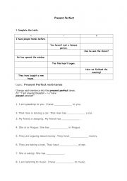 English Worksheet: the present perfect tense