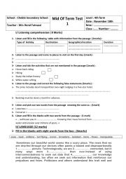 English Worksheet: 4th form Mid term test 1 