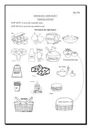 English Worksheet: Food quantities , how much/ how many