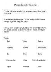 Vocabulary Memory Game