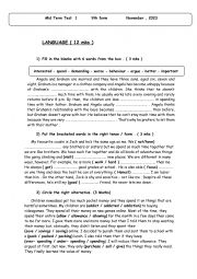 English Worksheet: test 1 family life  9th form 