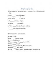 English Worksheet: The Verb to BE