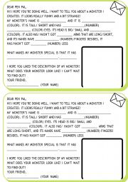 English Worksheet: PEN PAL LETTER MONSTERS