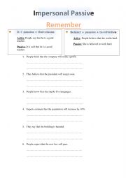 English Worksheet: Impersonal Pasive