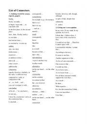 English Worksheet: LIST OF CONNECTORS