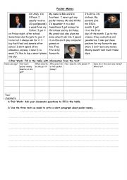 English Worksheet: Pocket Money