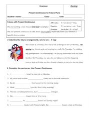 English Worksheet: Present Continuous for Future Plans