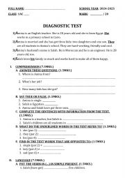 English Worksheet: DIAGNOSTIC TEST 7TH GRADE PRIVATE SCHOOLS