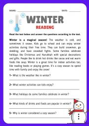 English Worksheet: Winter reading - Seasons of the year