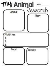 English Worksheet: Animal Research organizer