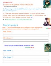 English Worksheet: Learn to Defend Your Point of View by Teacher Diane