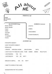 English Worksheet: All about me