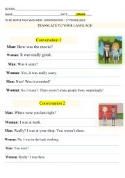 English Worksheet: WAS WERE CONVERSATION 