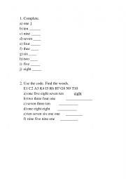 English Worksheet: numbers 1-10