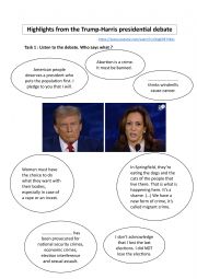 English Worksheet: Harris vs Trump Debate - American Presidential elections 2024