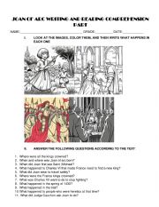 English Worksheet: joan of arc reading comprehension