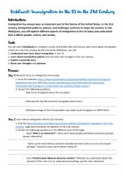 English Worksheet: WebQuest: Immigration in the US in the 21st Century