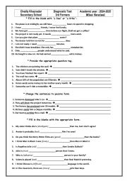 English Worksheet: Diagnostic test 3rd form