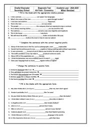 English Worksheet: diagnostic test 4th form