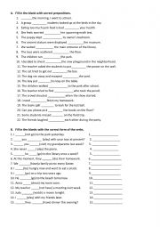 English Worksheet: revison for prepositons and tenses 