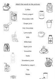 English Worksheet: Match the drinks.