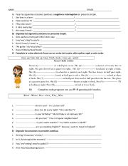 English Worksheet: present simple , daily routine, qh question and present continuous test 