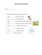 English Worksheet: was / were worksheet