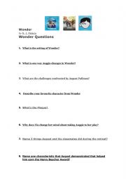 English Worksheet: Test on WONDER book & movie