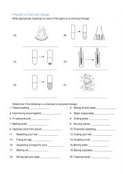 English Worksheet: Identifying Physical vs Physical Change