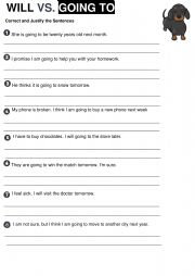 English Worksheet: Will vs. Going to