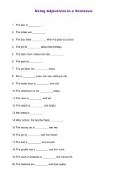 English Worksheet: Using Adjectives in a Sentence