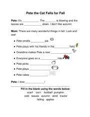 English Worksheet: Pete Falls for Fall - Worksheet