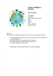 English Worksheet: Global Warming- A petition- video project