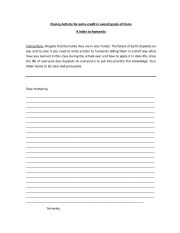 English Worksheet: A letter to Humanity