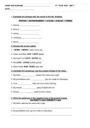 English Worksheet: SIMPLE PRESENT TEST 