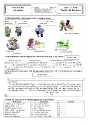 English Worksheet: Verb to be remedial work