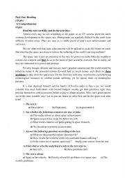 English Worksheet: reading exam2