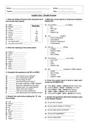 English Worksheet: Present Simple Test