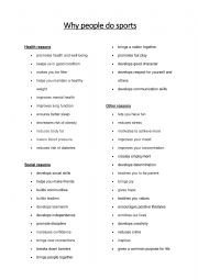 English Worksheet: Why people do sports - reasons