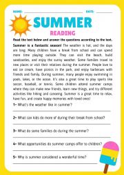 English Worksheet: Season of the year - Summer Reading